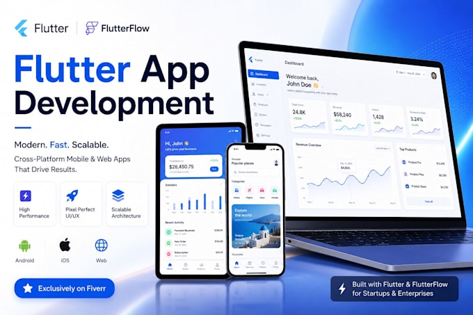 build flutter and flutterflow apps for android, IOS and web