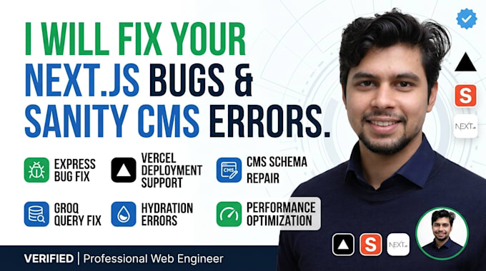 fix next js bugs, sanity cms errors, and vercel deployment