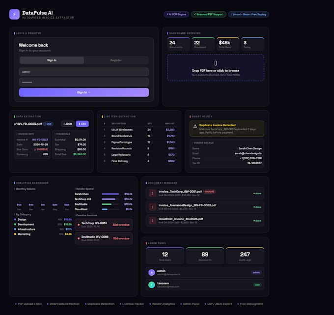 an ai invoice extractor and PDF automation dashboard in nextjs
