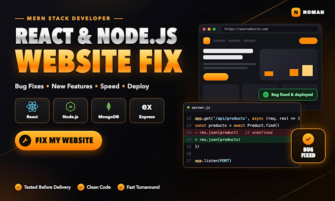 fix bugs and add features to your react, next js or node js website