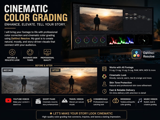 do cinematic color grading for youtube videos and films