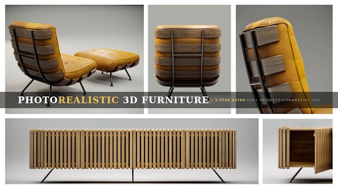 create furniture, sofa, chair, bed and armchair, 3d modeling and rendering