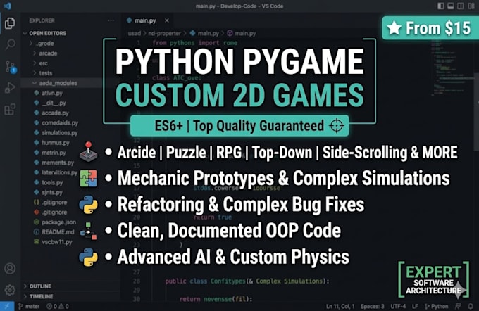 develop a custom 2d game or simulation using python pygame