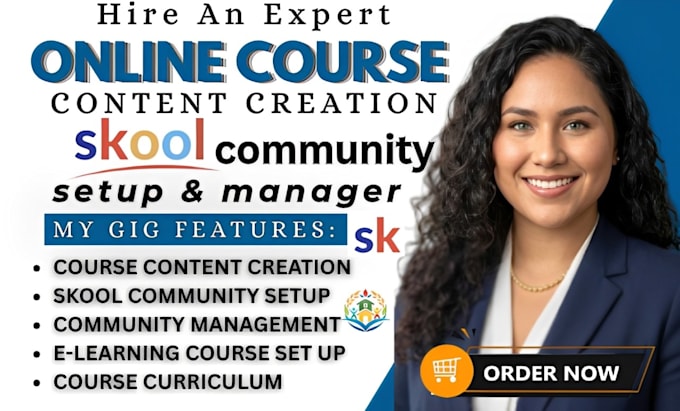 create online course content, course curriculum, and skool community setup