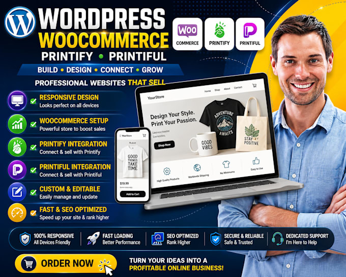 redesign woocommerce website printiful printify print on demand gelato store