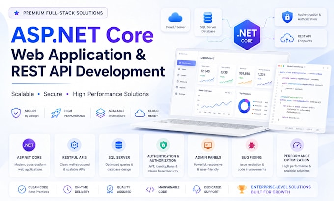 develop asp net core web application, API, admin panel, or bug fixes