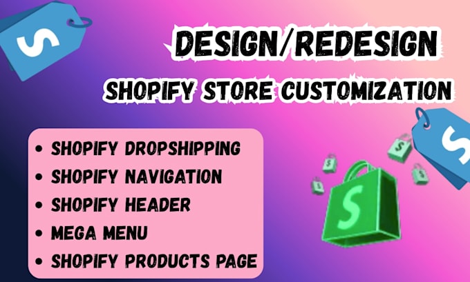 design shopify dropshipping store, header, footer, navigation, mega menu