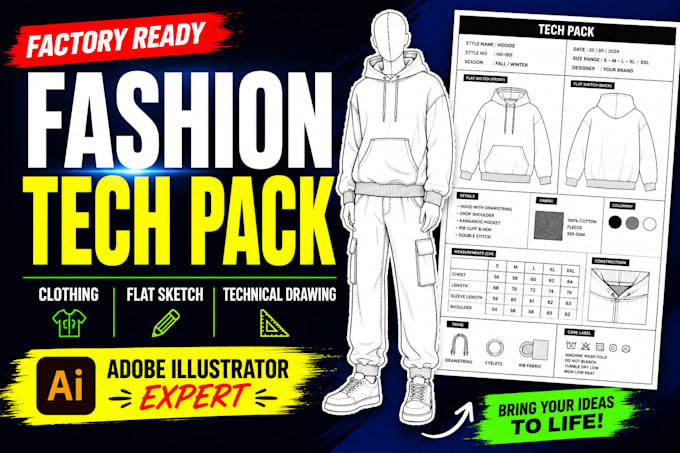 create clothing tech pack fashion tech pack and flat sketch