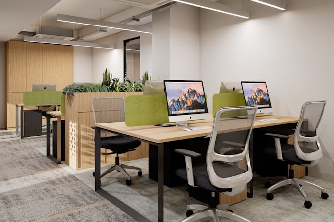 design modern commercial office space and 3d rendering
