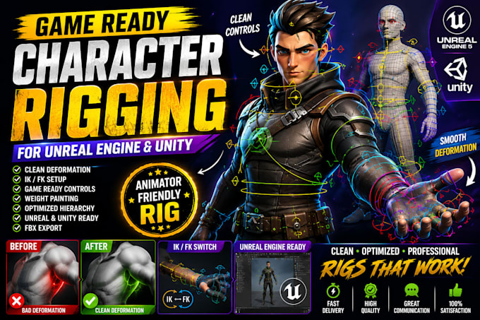create game ready character rigs in maya for ue5 and unity