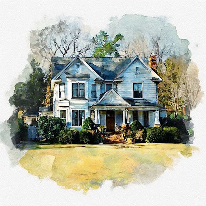create a custom watercolor home, house illustration