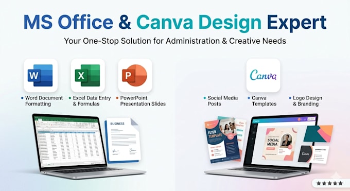 do ms office tasks, canva designs and professional presentations