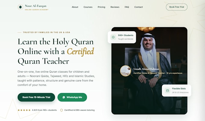 design a modern responsive quran academy website