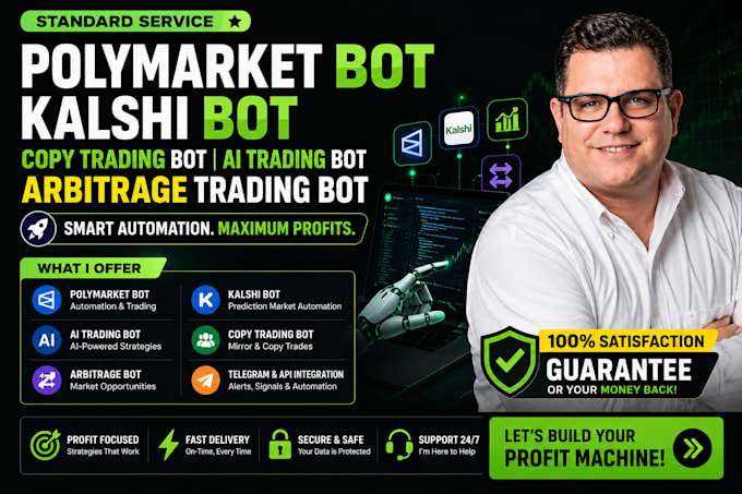 build polymarket bot, kalshi bot, copy trading bot, ai and arbitrage trading bot