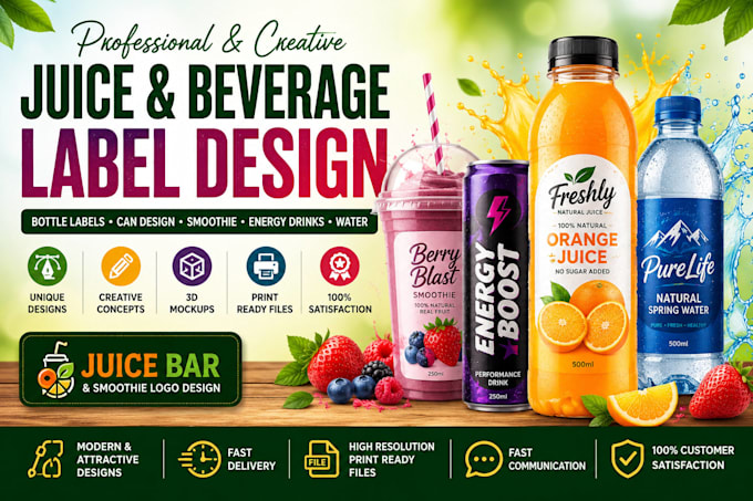 design juice, beverage, smoothie, labels