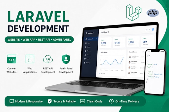 develop laravel PHP website, web app, rest API and admin panel