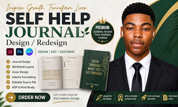 design a professional self help journal, workbook and guided planner
