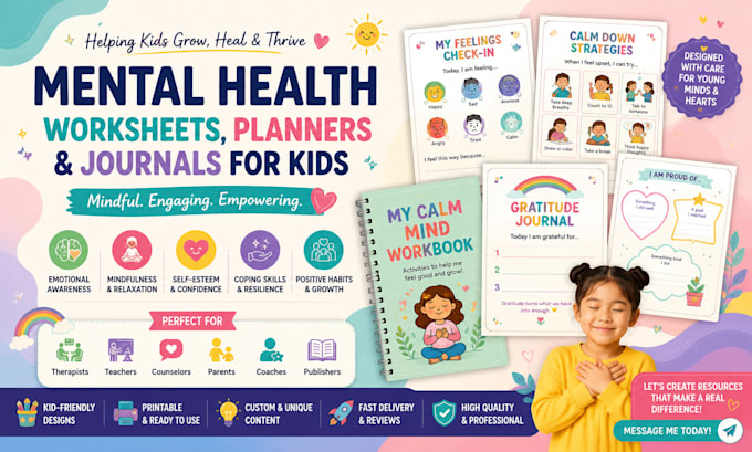 kids mindfulness workbook, planner, and therapy worksheets