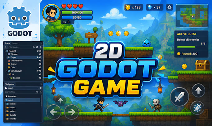 develop 2d godot game for pc, mobile and web