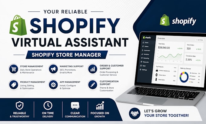 be  your shopify virtual assitant, shopify store manager
