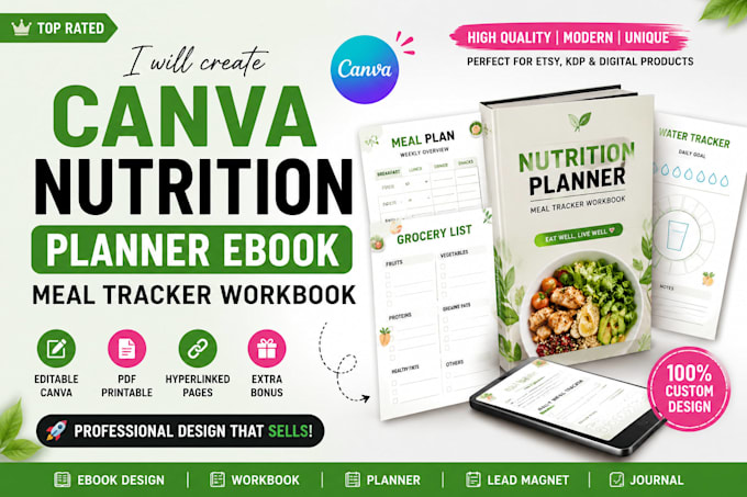 create canva nutrition planner ebook meal tracker workbook