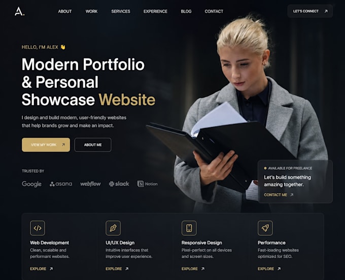 design a modern portfolio and personal showcase website