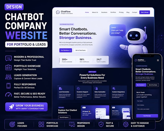 chatbot company website for portfolio and leads generation