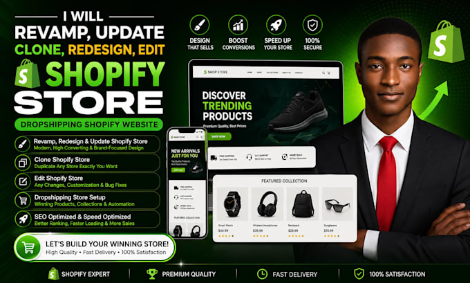 revamp, update clone, redesign, edit shopify store dropshipping shopify website