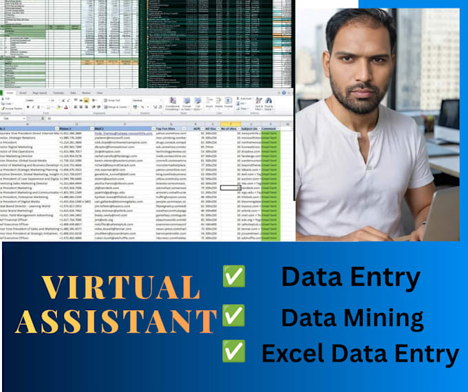 be virtual assistant for your data entry,data mining, typing,copy past