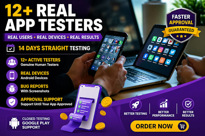 provide 12 testers closed testing 20 testers mobile app testing 12 testers