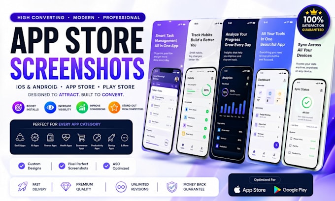 Design amazing app store screenshots, play store for ios and android ...