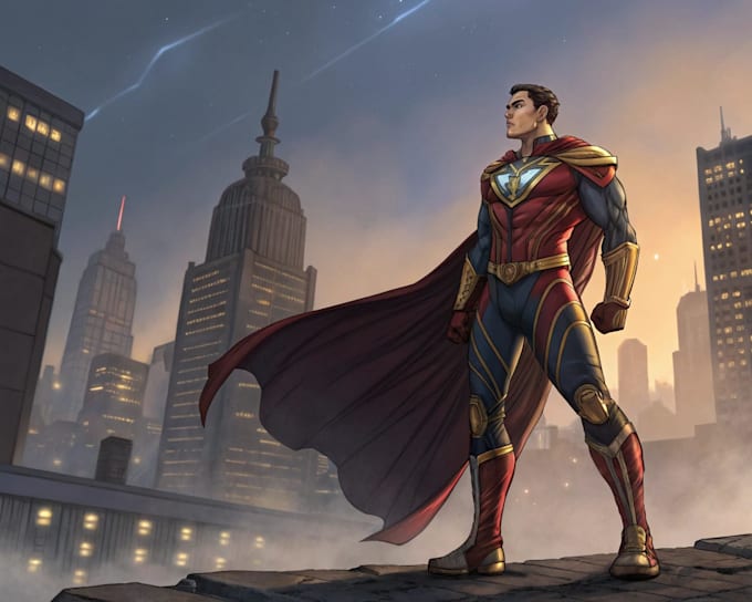 create superhero character art in comic or realistic style