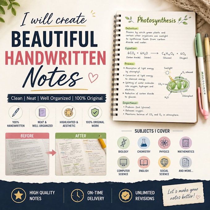 create professional handwritten notes, assignments and aesthetic writing