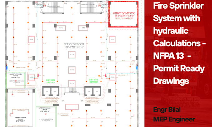 design fire sprinkler system with hydraulic calculations for permit