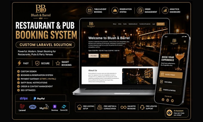 develop pub booking and party booking website