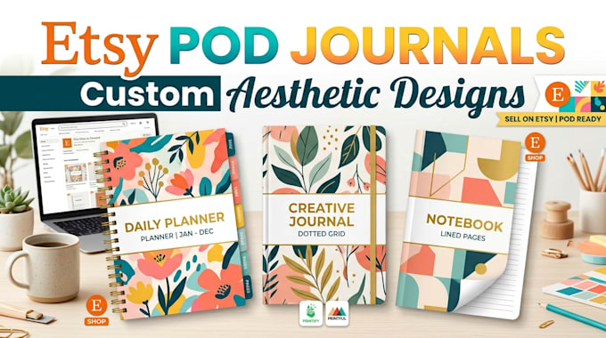 setup etsy pod stationery store and design aesthetic journals