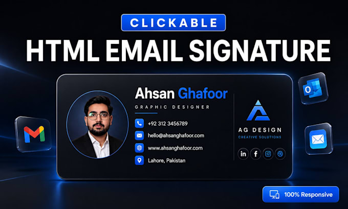 design clickable HTML email signature for gmail outlook apple mail