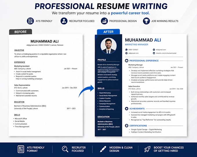 write ats friendly professional resume and CV