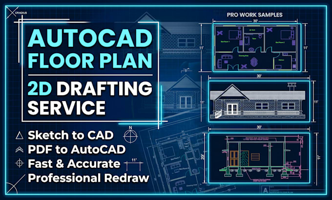provide professional cad conversion and floor plan drafting