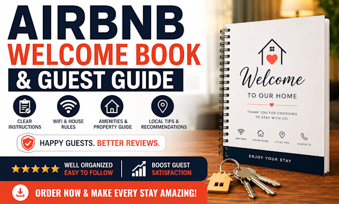 create a professional airbnb welcome book and guest guide