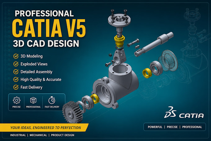 create mechanical 3d model, part assembly and cad drafting using catia v5