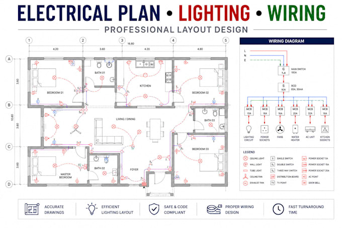 draw architectural plan electrical plan lighting layout wiring power layout plan