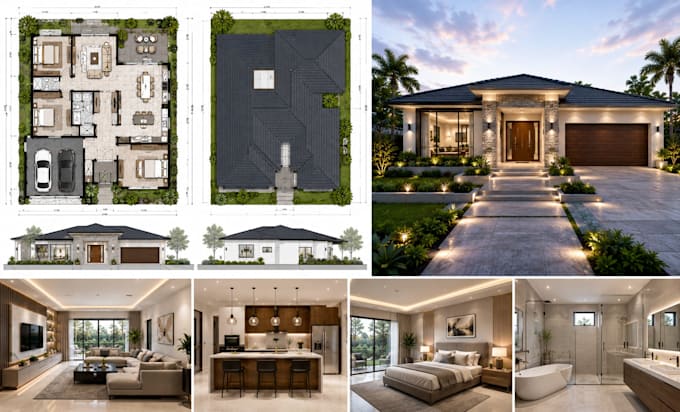 create 2d floor plan roof plan facade exterior interior 3d rendering