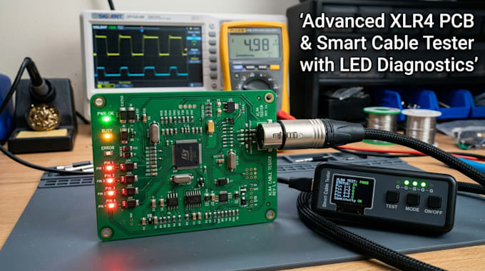 design advanced xlr4 pcb and smart cable tester with led diagnostics