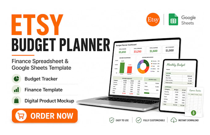 design etsy budget planner, finance spreadsheet, google sheets template, etsy