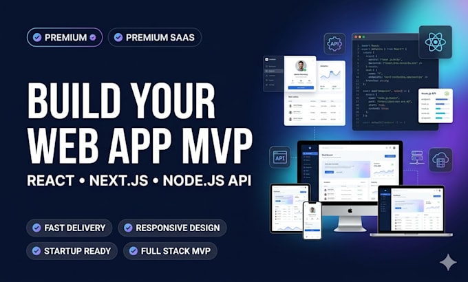 build web app mvp with react landing page, nextjs and node js api