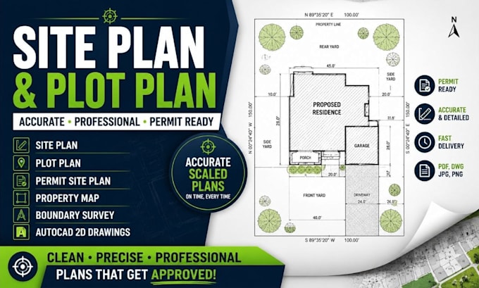 draw accurate site plan, plot plan for city permit with land survey