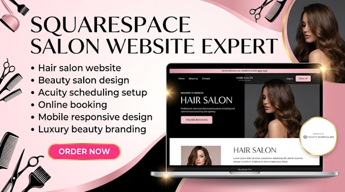 design squarespace hair salon website with acuity scheduling setup