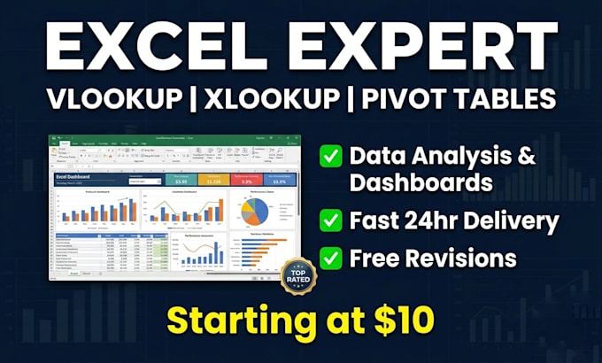 do excel data analysis vlookup xlookup pivot table   business dashboard for you