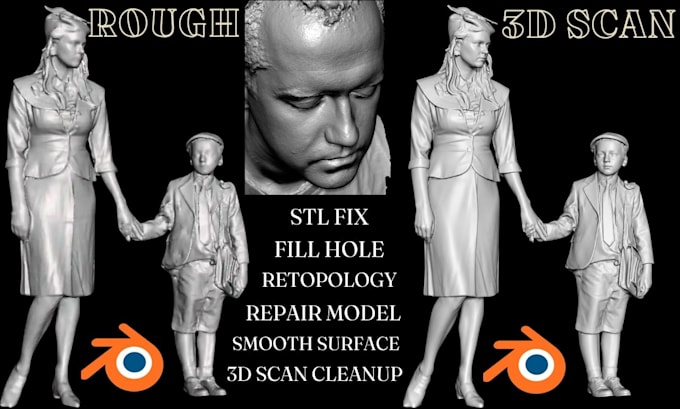fix mesh repair 3d scan cleanup stl, 3mf edit 3d head file rhino 3d model